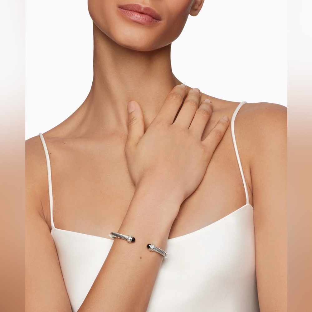 David Yurman Cable Bracelet 925 Sterling Silver 750 BWG Black Onyx Diamonds 5mm - Picture 3 of 12